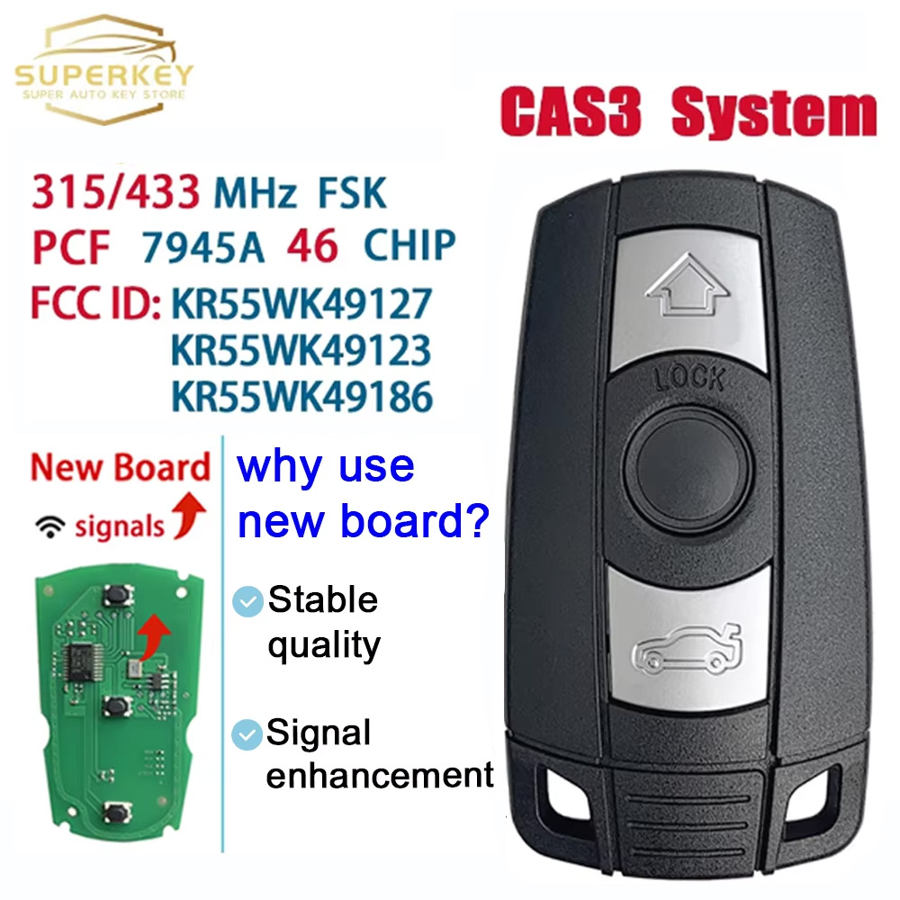 SUPERKE YKR55WK49127 KR55WK49123 KR55WK49186 PCF7945 チップ 315/868MHz リモートスマート車のキー BMW 1/3/5/7 シリーズ 2006-2012 CAS3