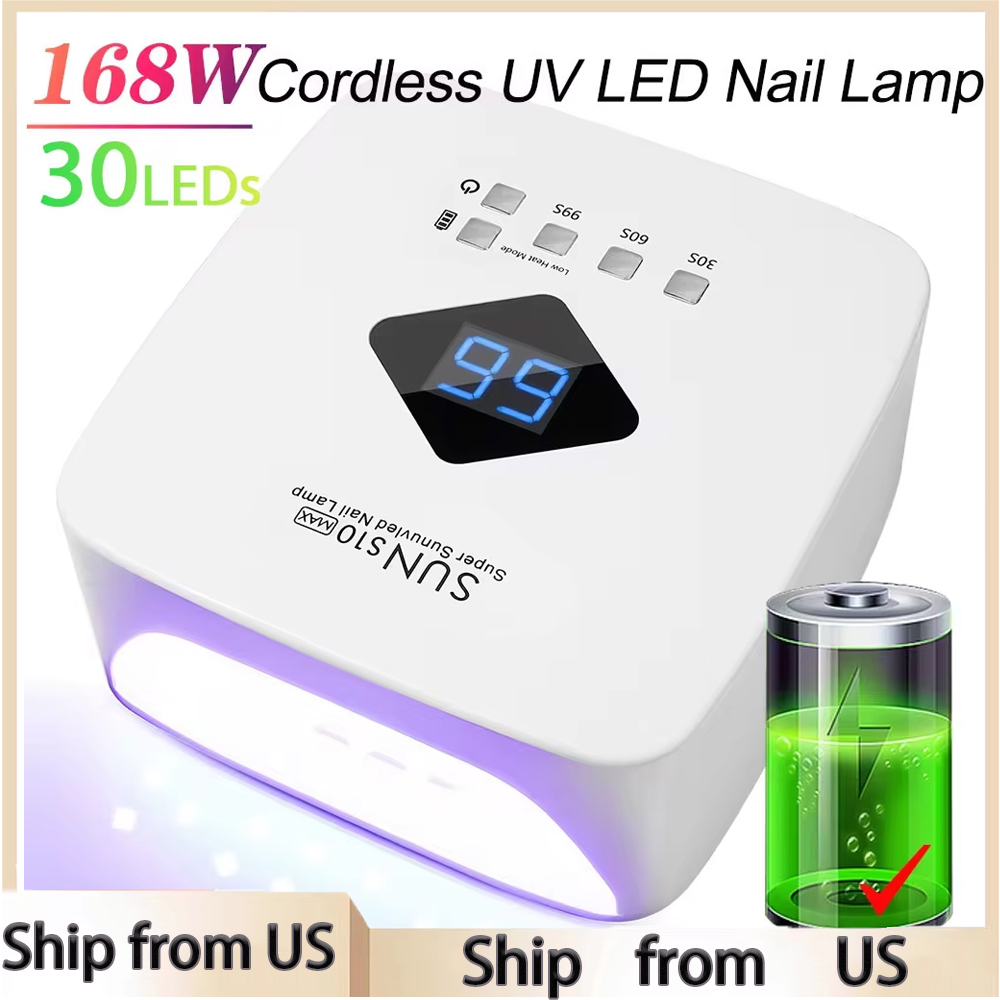 168W UV LEDネイルランプ充電式ネイルドライヤー大型LCDディスプレイ付きプロフェッショナルジェル硬化ランプ4タイマーオートセンサーサロン用