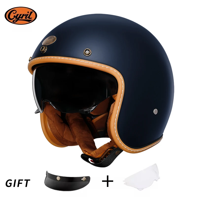レトロ 3/4 オープンフェイスハーフオートバイヘルメット CYRIL B206 軽量大人の Vantage ジェットヘルメット男性女性 DOT ECE 承認