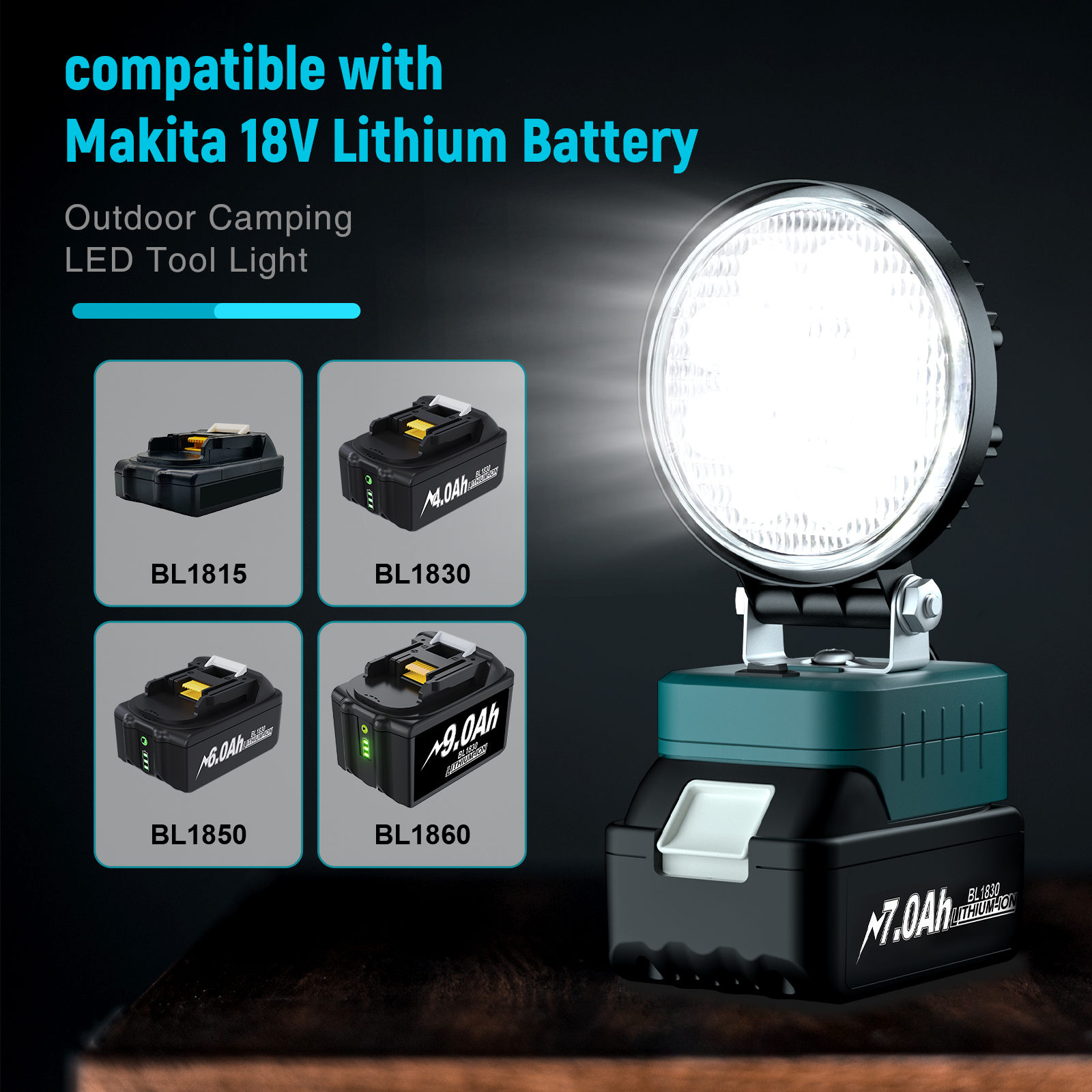 27 ワット LED ワークライトマキタ 18 V バッテリー BL1815N BL1820 BL1830 BL1840 懐中電灯ポータブル緊急洪水ランプキャンプランプ