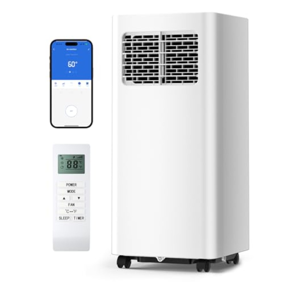 寝室/寮用ポータブル AC: 14,000 BTU、3-in-1 冷却/除湿/ファン、アプリ/WiFi/リモート、ウィンドウ キット、白いプラスチック製ハウジング