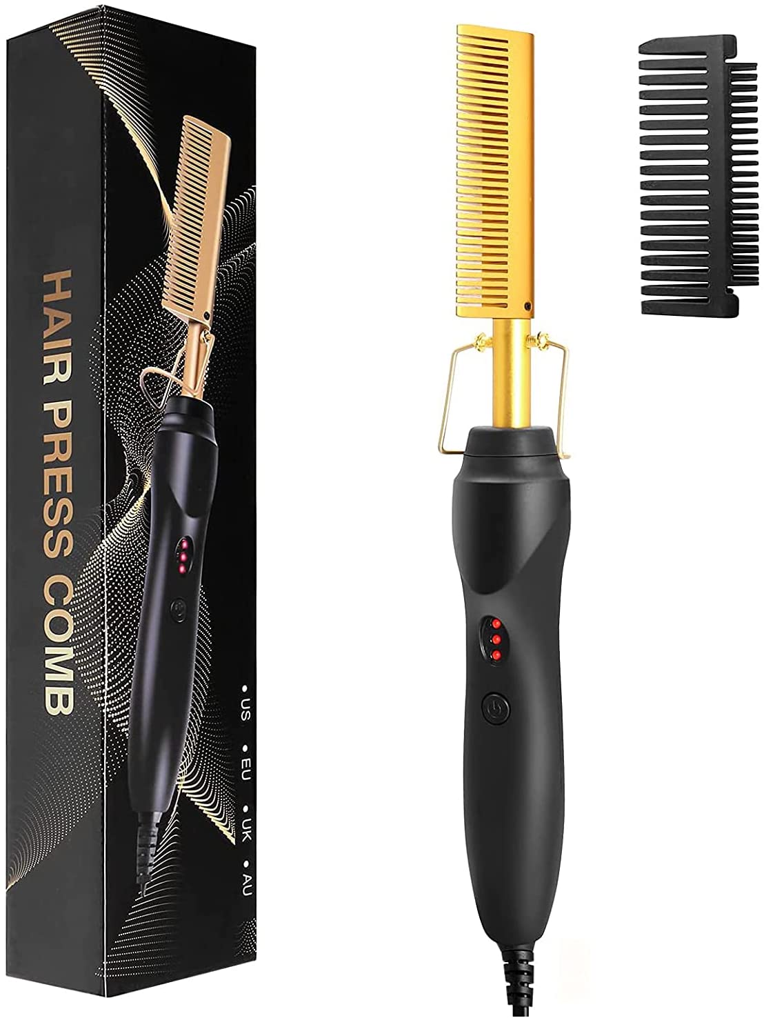 2 In1 ホットコームストレートヘアアイロン電熱コーム高速加熱ポータブル旅行熱傷防止ひげストレートアイロンプレスコーム