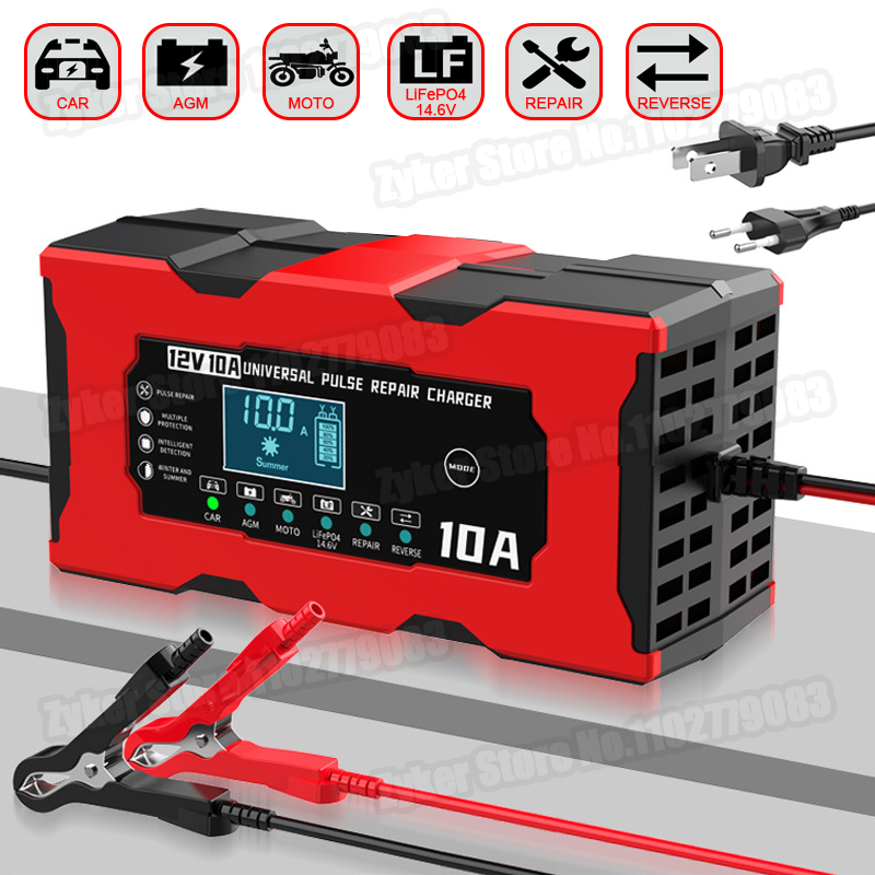 12V 10A 車のバッテリー充電器 14.6V 10A 電動バイク充電器 Lifepo4 鉛酸 AGM ゲル PB スマートリチウムバッテリー修理
