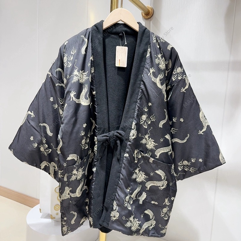 冬の新半纏ジャケット男性のための和風ルーズ編み上げ着物伝統的な服アジア服 Japones Hombre
