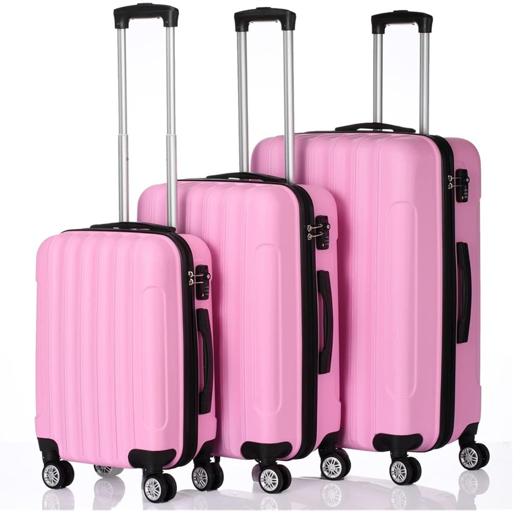 TSAロック付きスピナーラゲッジ3点セット、ハードシェル、20-24-28インチ (ピンク)