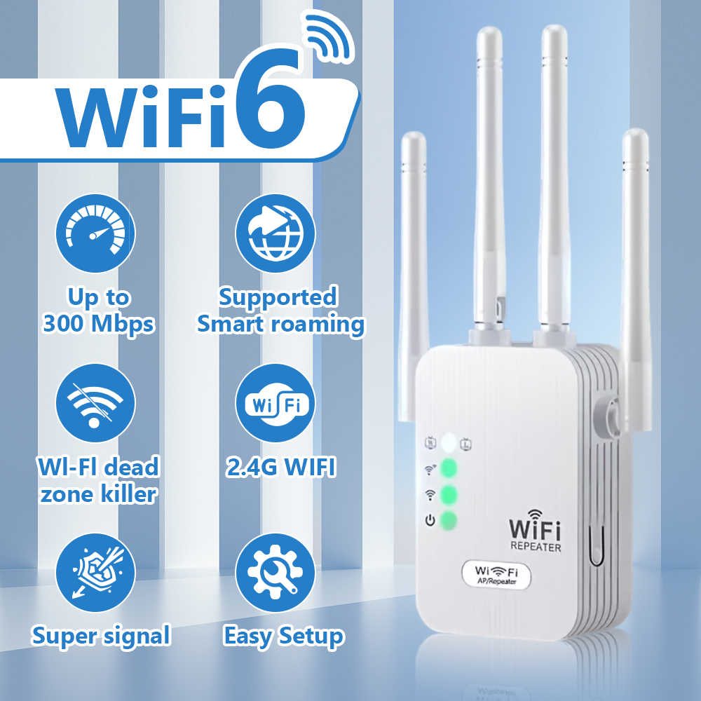 ホームデュアルバンドWiFiエクステンダー信号ブースター、アンテナ4本付きWiFiエクステンダー、最大9880平方フィートの長距離、45台のデバイス