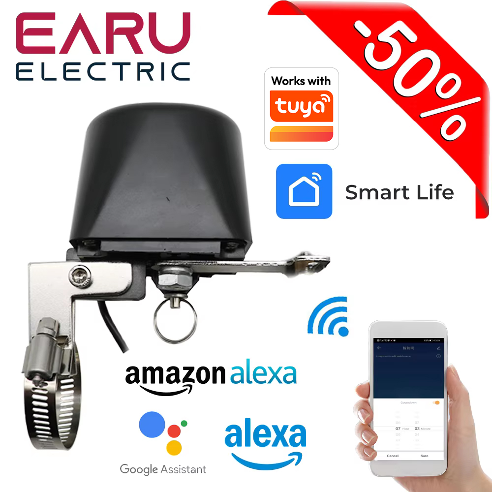 Tuya WiFi スマートバルブコントローラー水ガス自動シャットオフスマートライフアプリリモコン互換性 Alexa Google ホームガーデンタイマー