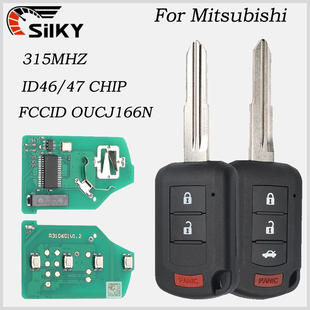 SilKY PN: 6370B945 リモートヘッド車キー 315MHz ID46 チップ三菱ランサー 2016 -2017 フォブ FCC ID: OUCJ166N 2 1/3 1 ボタン