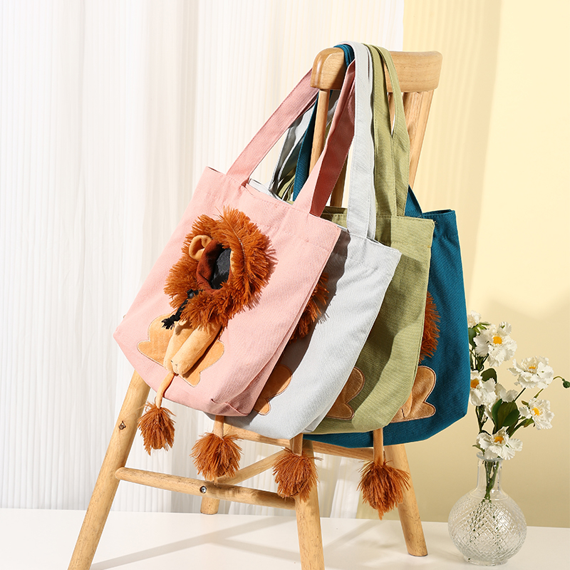 ペットキャンバスショルダーバッグライオン型かわいい猫キャリアポータブルショルダーキャリングバッグ胸猫バッグ屋外猫トート