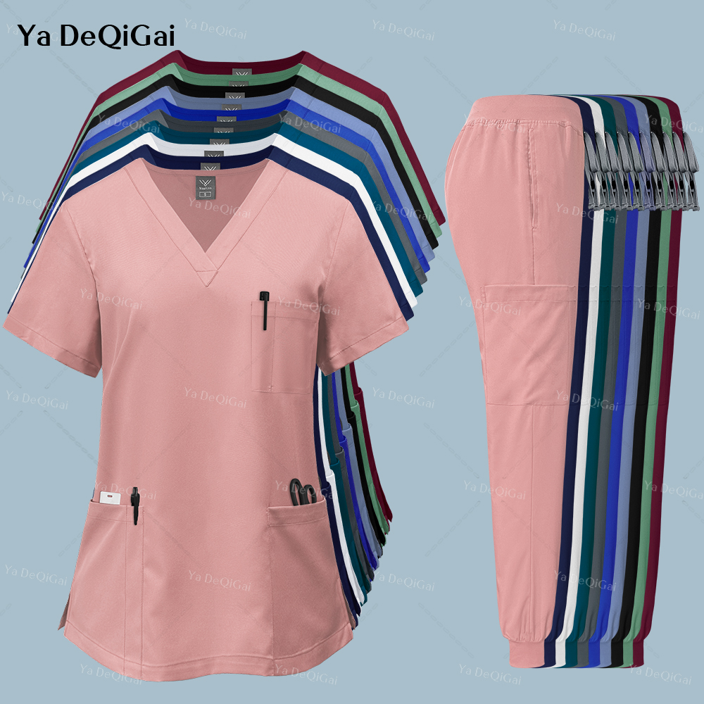 ピンクの臨床制服女性薬局作業服ナース制服病院医師口腔歯科手術制服医療スクラブセット新