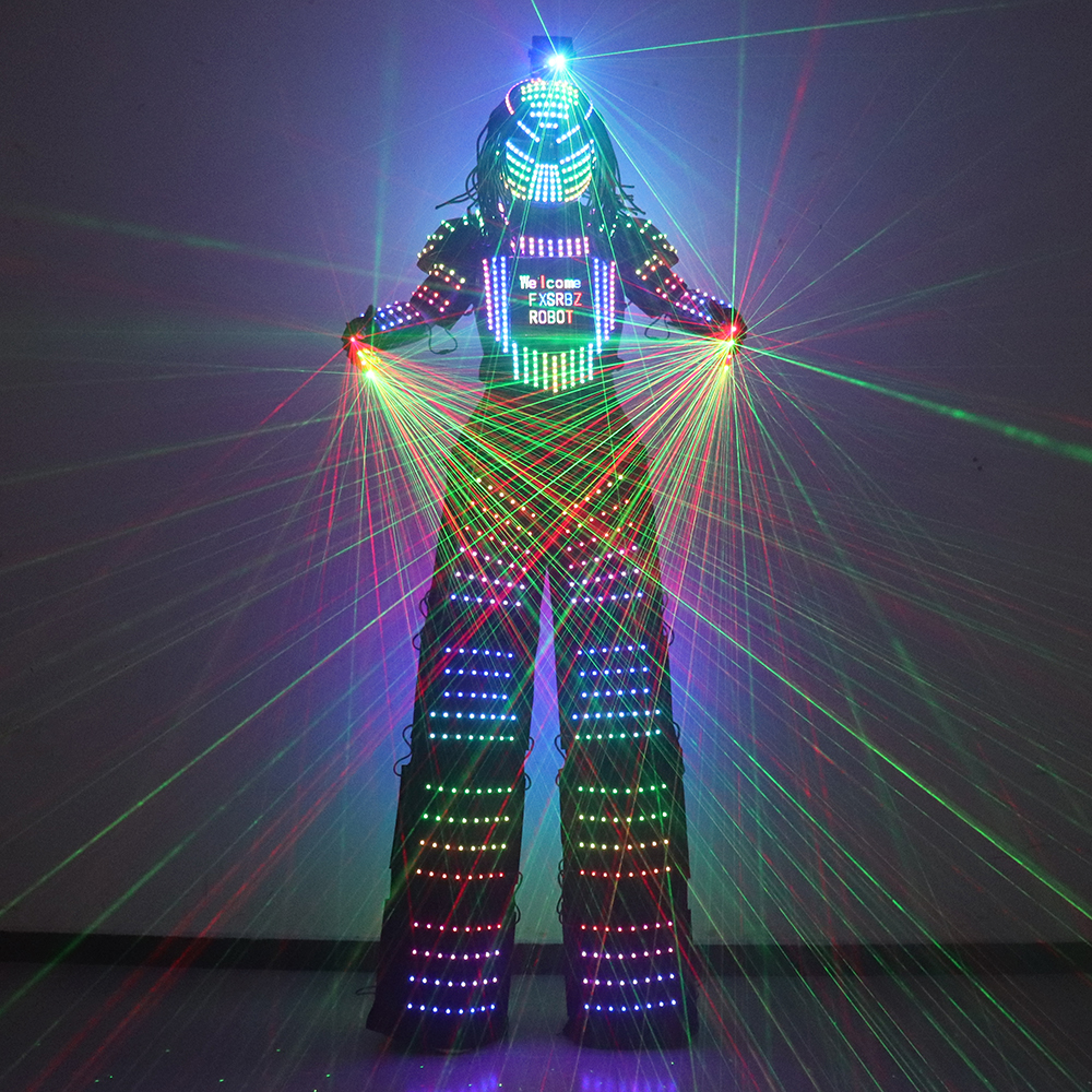 フルカラーピクセル LED ロボットスーツ衣装 Traje LED スーツドレス服竹馬発光ジャケットレーザー手袋プレデター点灯ヘルメット