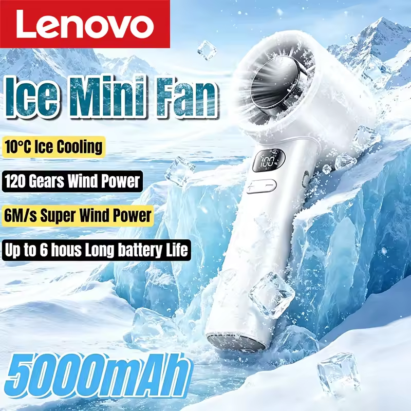 Lenovo ハンディファン 高速ポータブルターボファン USB充電式電動ファン デジタルディスプレイ 120段階無段階速度調整可能