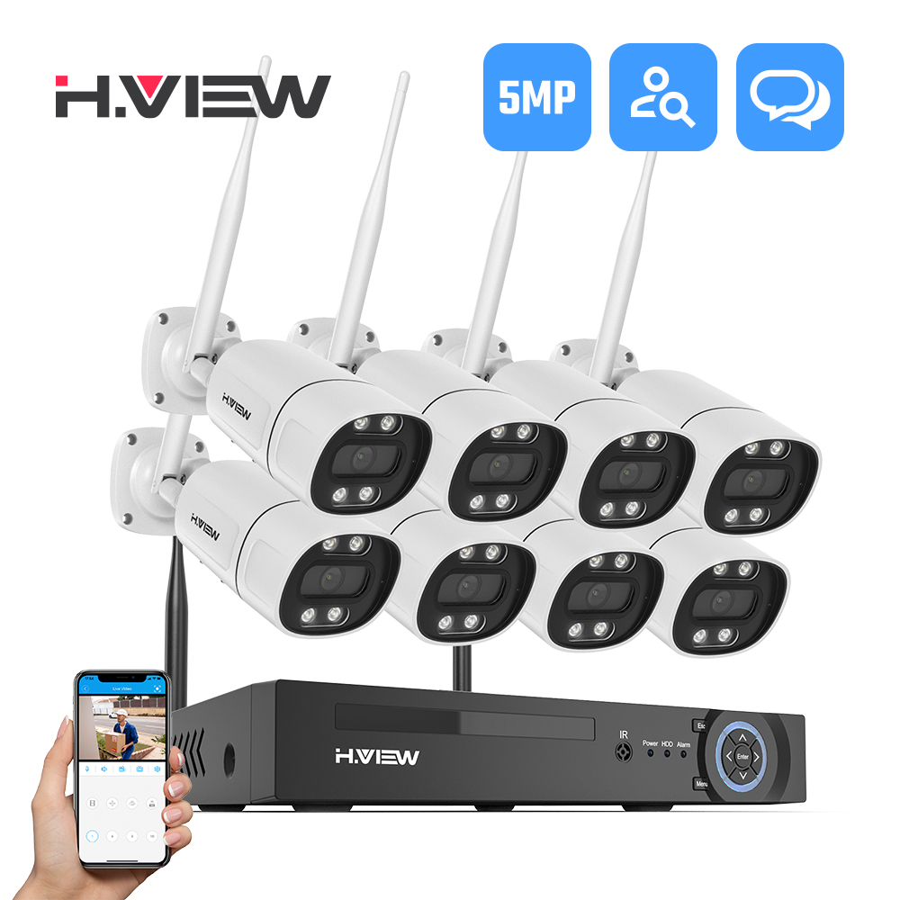 H.view 8CH 3MP 5MP ワイヤレス 2.4GHz Wifi カメラセキュリティシステム CCTV カメラビデオ監視キット NVR 屋外双方向オーディオ