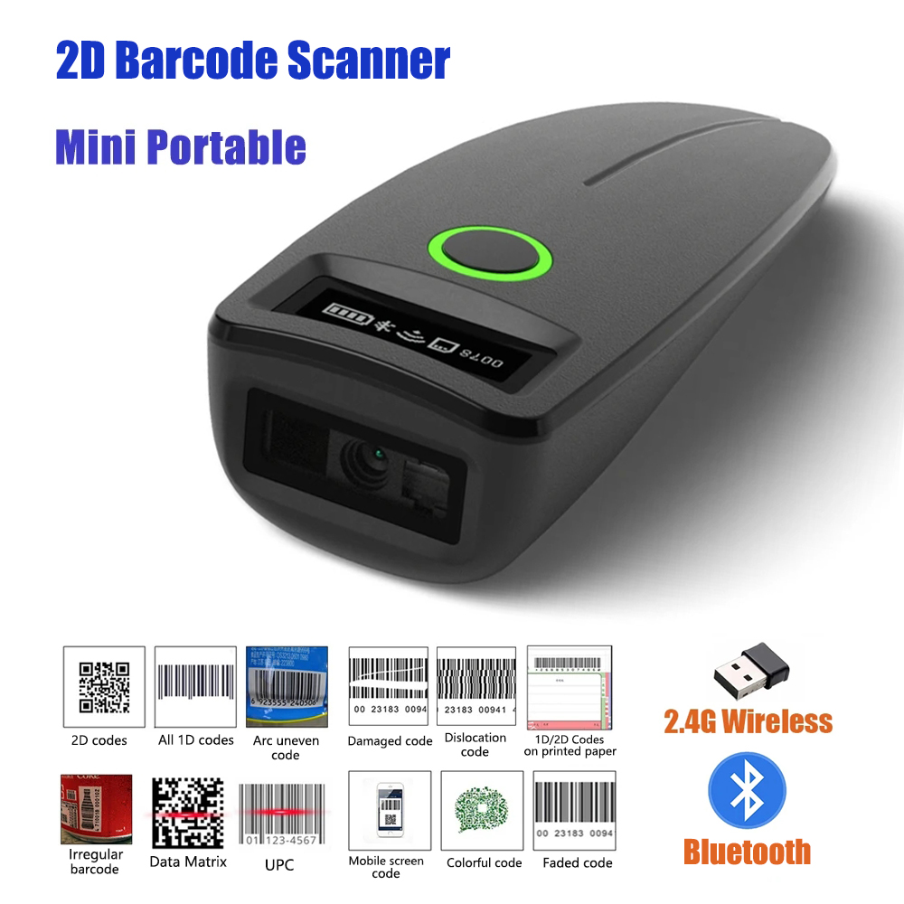 2D バーコードスキャナ W7 ミニワイヤレス Bluetooth ハンドヘルドポータブル 1D 2D QR コードデータマトリックス PDF417 リーダーストレージ機能付き