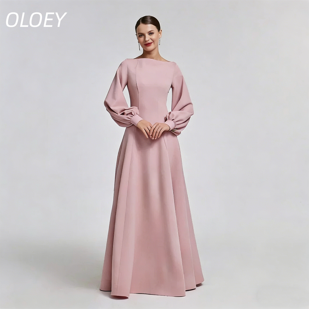 OLOEY 長袖控えめなサウジイブニングドレスバックボタン付きカスタマイズされた A ラインイスラム教徒のエレガントなフォーマルイベントドレス結婚式用