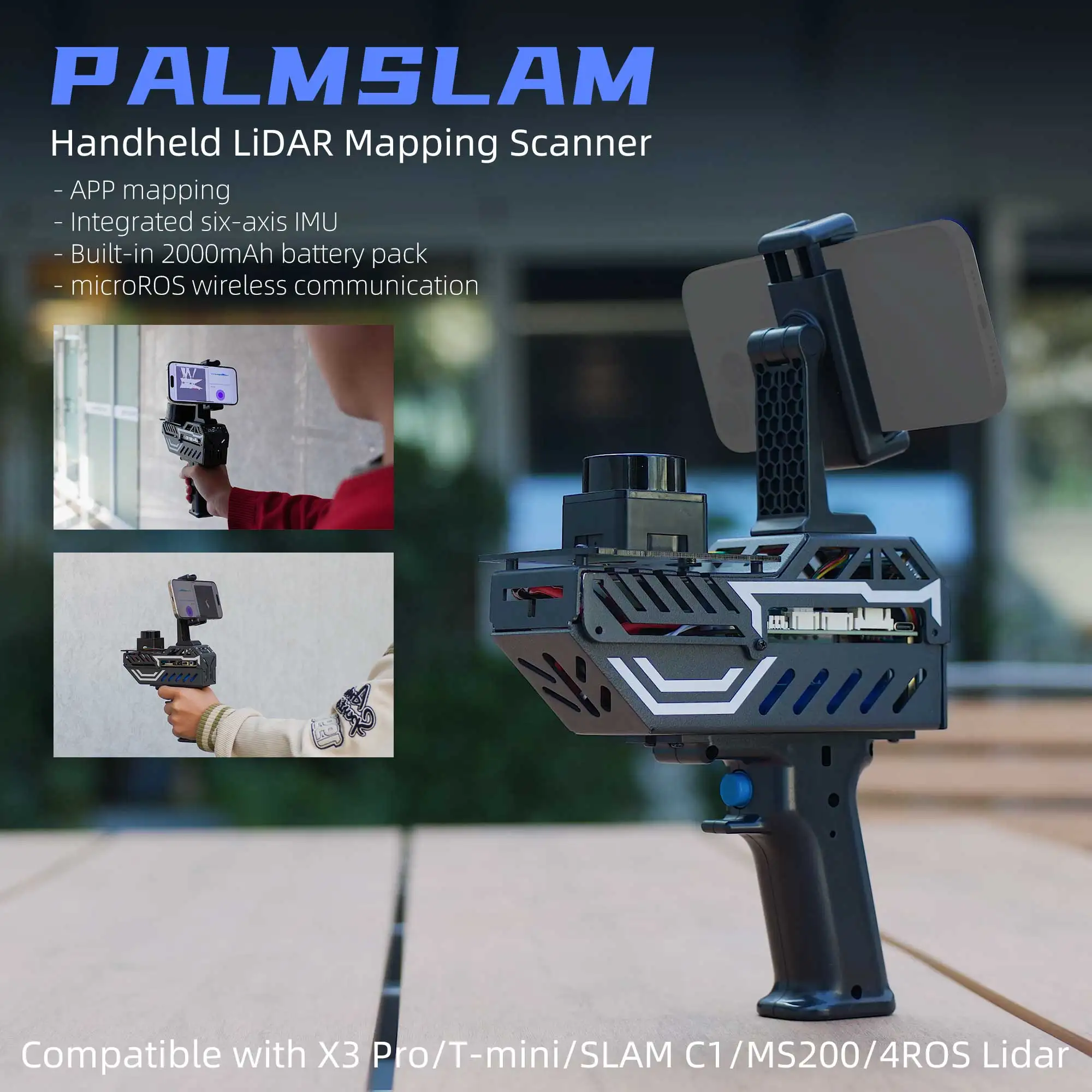 Yahboom PALMSLAM ハンドヘルド Lidar スキャナ センサー キット ホルダー付き ROS2 ロボット SLAM マッピング サポート MicroROS 無線通信