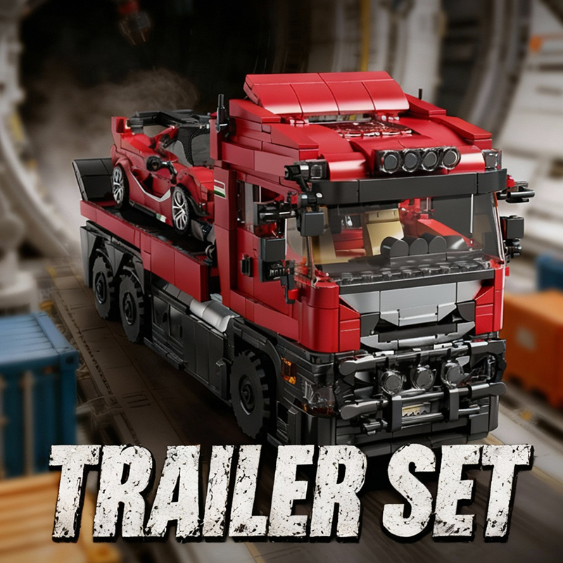 テクニカルブロック トラックセット トレーラーカー 輸送車両 クリエイティブ MOC ビルディングおもちゃ 誕生日プレゼント 大人 1728 個 レンガモデル