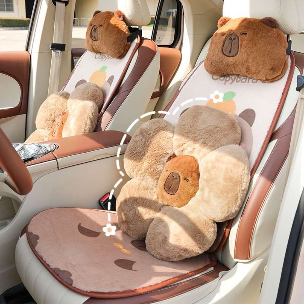 1 個快適なぬいぐるみシートクッション漫画デザインカピバラ車のヘッドレストシンプルかわいい自動ランバーサポート