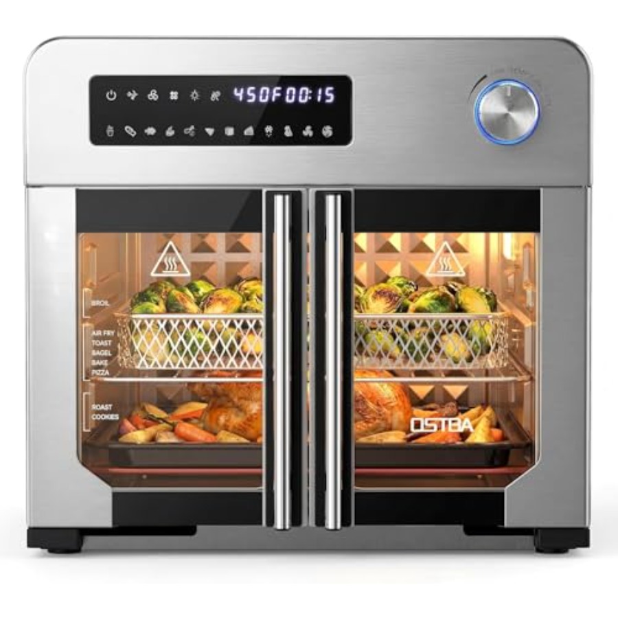 フレンチドア エアフライヤー トースター オーブン コンボ、10-in-1 エアフライヤー トースター オーブン、ロティサリー、24QT 大型カウンタートップ対流オーブン