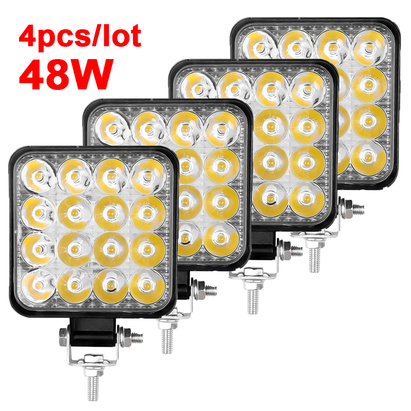4 個車 LED バーワークライト 48 ワットオフロードワークライト 12V ライトフォグランプ 4x4 LED トラクターヘッドライト電球スポットライトトラック ATV 4 i