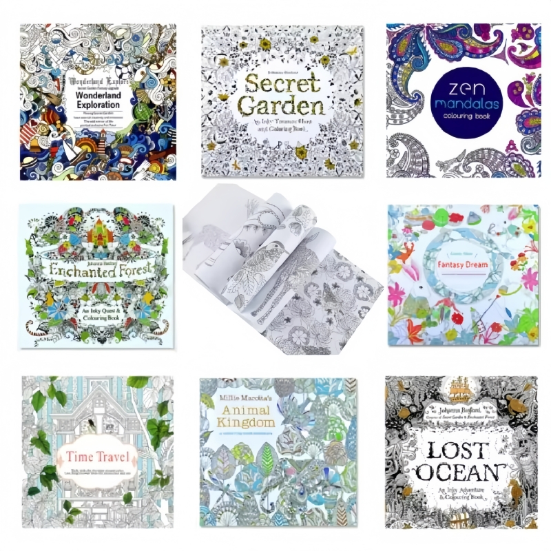 Secret Garden 子供と大人のための 8 個の塗り絵、キルタイムの下線付き絵画アート