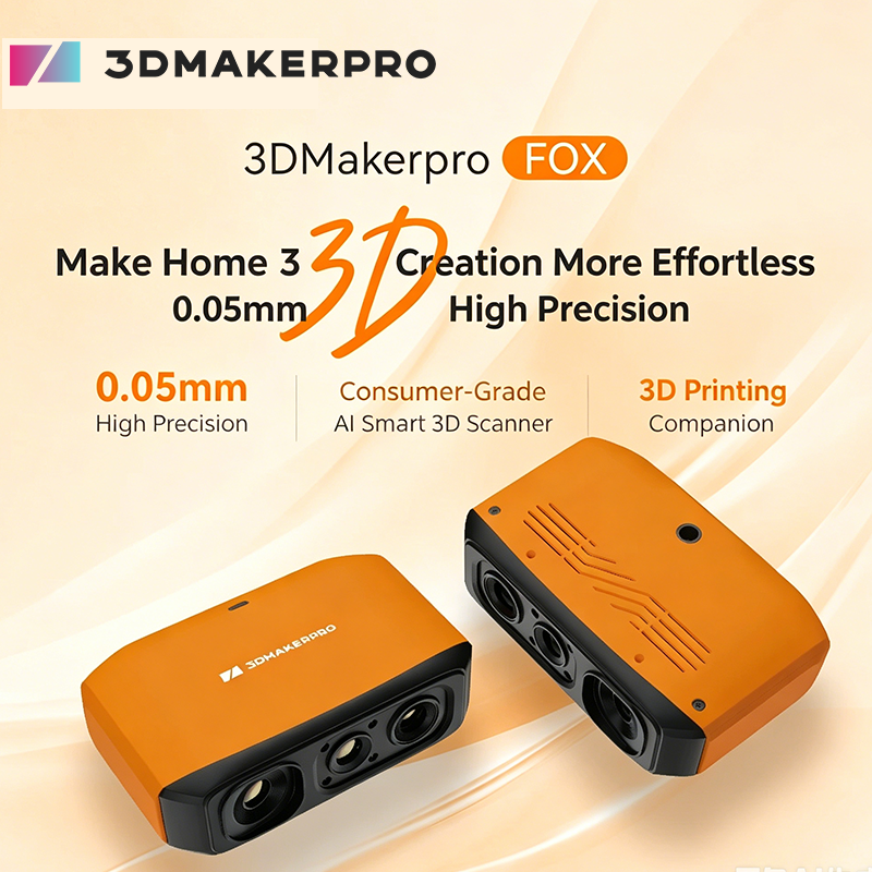 3DMakerpro 3D スキャナ Fox、印刷用中判 3D スキャナ、NIR 光源、最大 0.05 mm 精度、モノテクスチャ スキャン