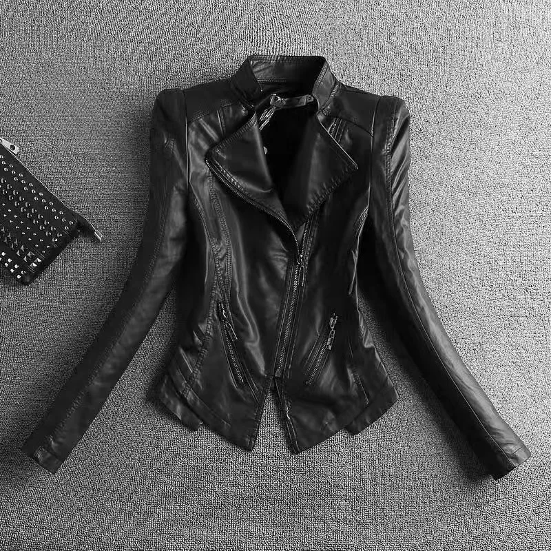 春と秋の女性のレザージャケットコートスリムレディース服