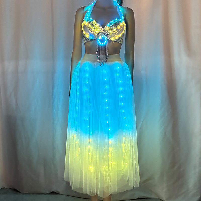 カラフルなベリーダンス衣装発光ブラジャー USB 充電 LED ブラジャー女性のセクシーなダンスウェアパフォーマンス衣装