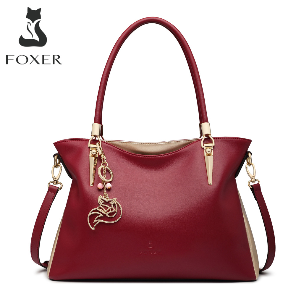 FOXER レザー レディース ショルダーバッグ 牛革 レザー クロスボディバッグ 高級女性ハンドバッグ トート財布 フェスティバルギフト 妻、お母さんへ