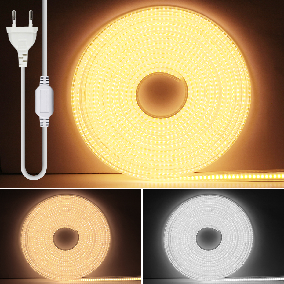 0.5m-50m 220V COB LED ストリップライト 288LEDs/m IP65 防水カット可能テープ EU/AU 電源プラグ付き CW/NW/WW 色選択可能