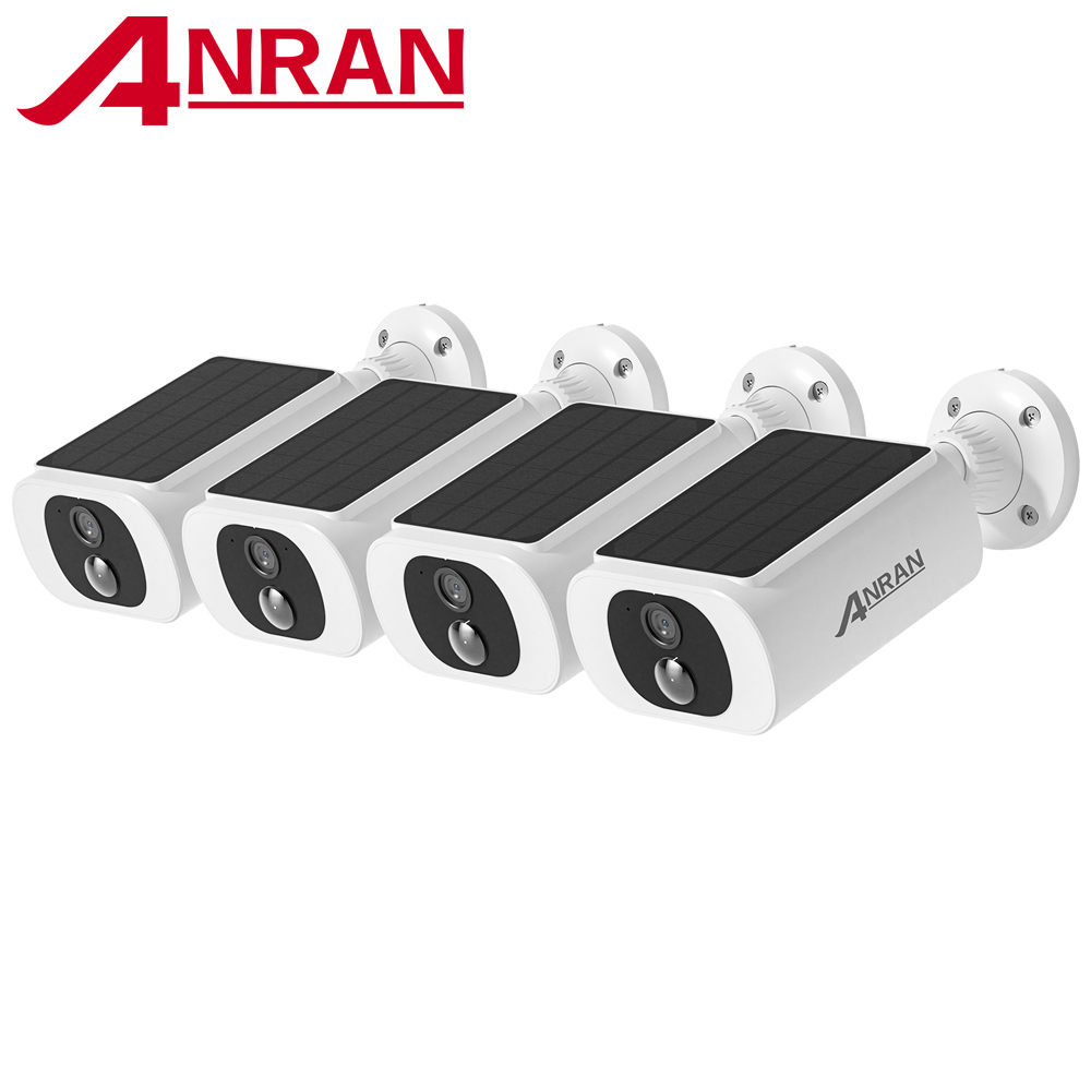 ANRAN 2K ソーラーカメラ 4 個ホームセキュリティカメラセット 2.4G ワイヤレス WIFI カメラ内蔵バッテリー、投光器、カラーナイトビジョン