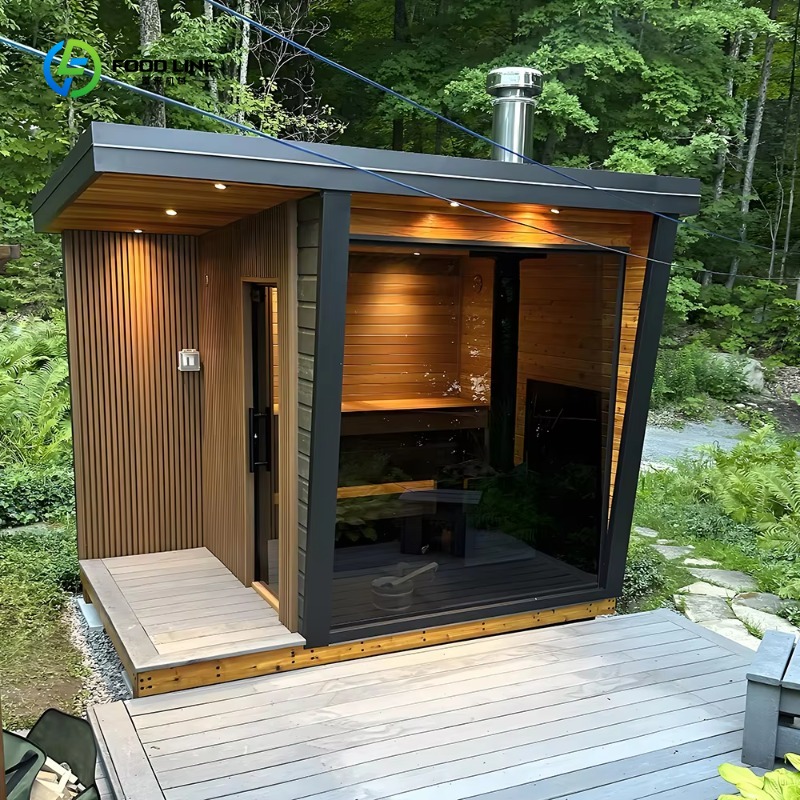 全天候屋外サウナ防水レッドシダー、傾斜雪屋根付きヴィラ裏庭庭中庭カスタマイズ