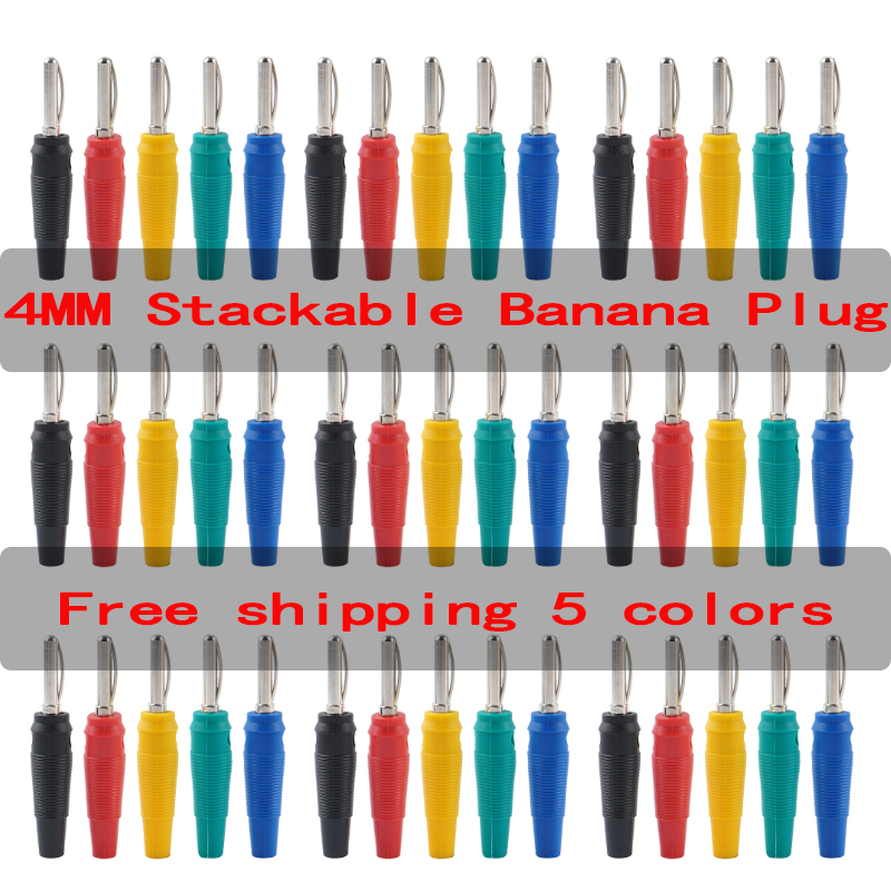 4 mm 高電流スタッカブル バナナ プラグ、ネジ接続および絶縁シュラウド シェル付き