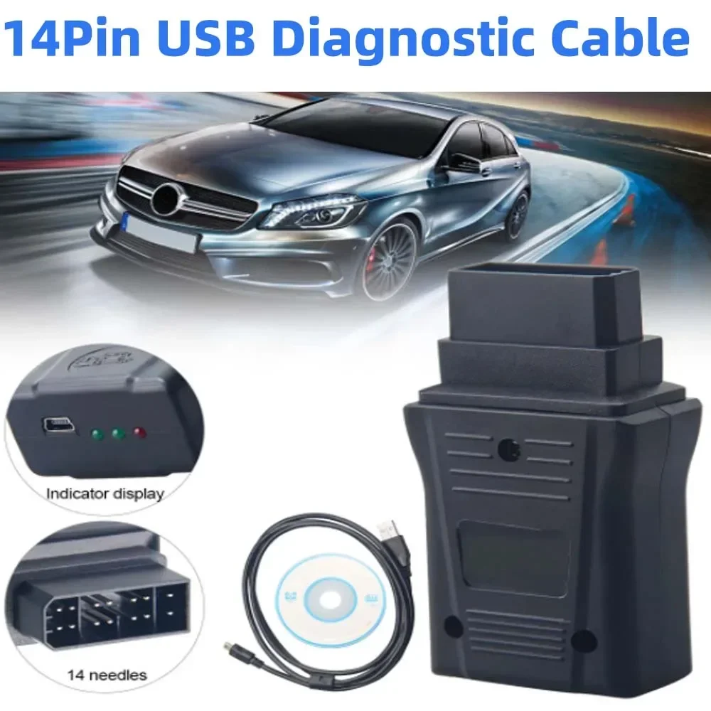 日産 14 ピン相談 USB ケーブル OBD OBD2 OBDII DLC 14 ピン 14Pin 診断車の診断アダプタコンバータケーブル