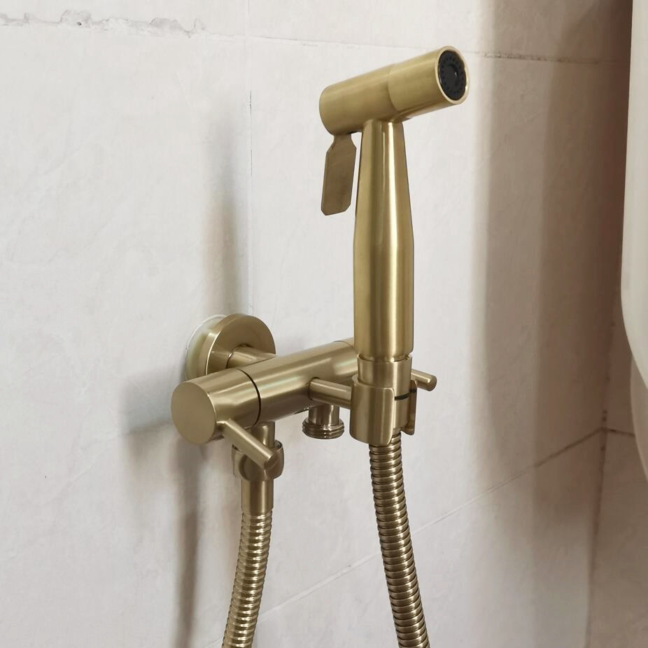 双方向ビデスプレーシャワーセットトイレスプレー潅水キットビデ蛇口、ブラッシュニッケル、ローズゴールドブラッシュゴールドカラー