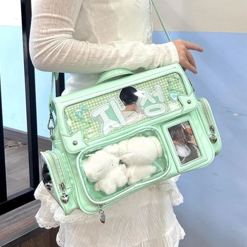 新しい Y2K かわいい Ita バッグ原宿ガール透明ポケット大容量クロスボディバッグロリータ DIY バッジディスプレイカジュアルショルダーバッグ