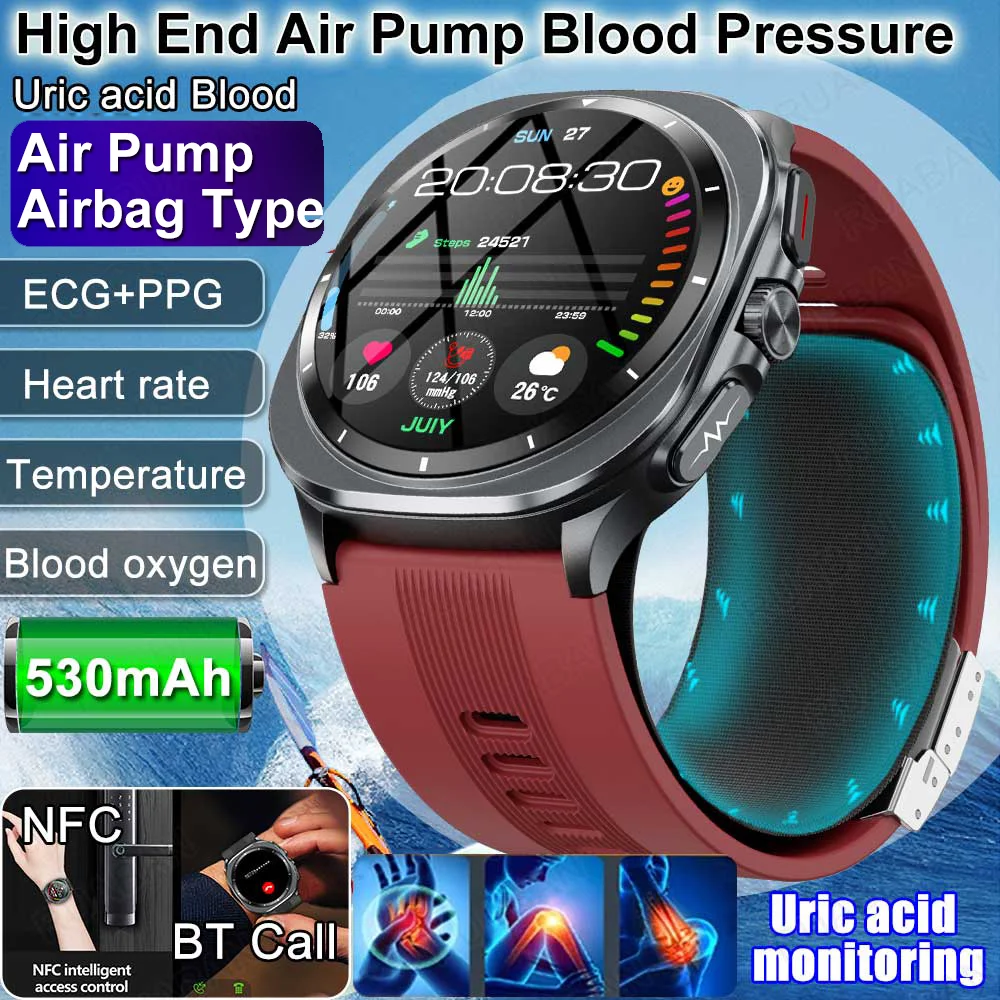 2025 新エアバッグスマートウォッチメンズ真の血圧エアポンプ尿酸血中脂質健康時計 Bluetooth 通話時計防水
