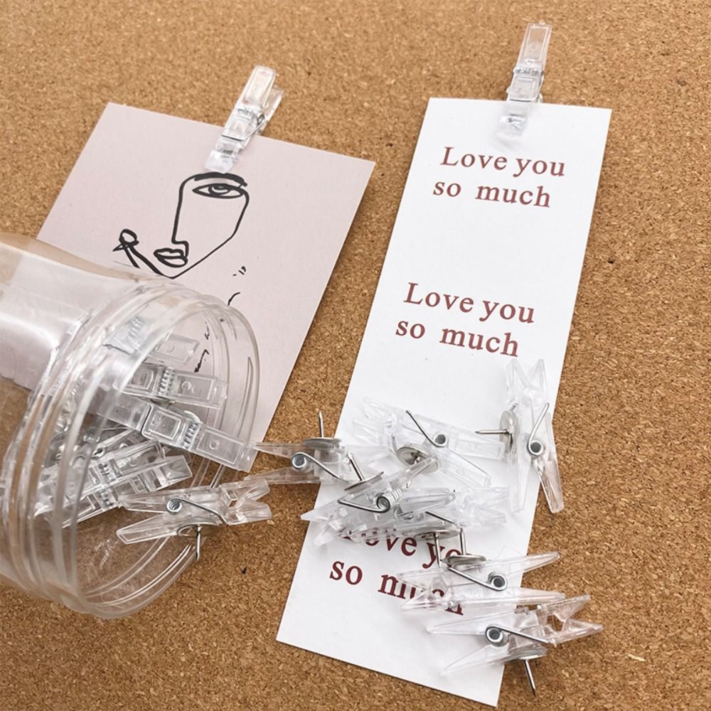 20個入り/箱 ミニ透明クリッププッシュピン クリエイティブDIY画鋲 プラスチック製多機能プッシュピン（クリップ付き）