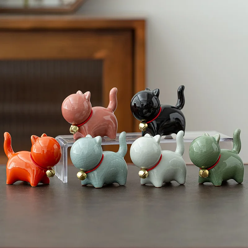クリエイティブセラミックスかわいい子猫飾り動物マイクロ風景茶ペット屋内デスクトップ装飾品茶セットアクセサリー茶遊び