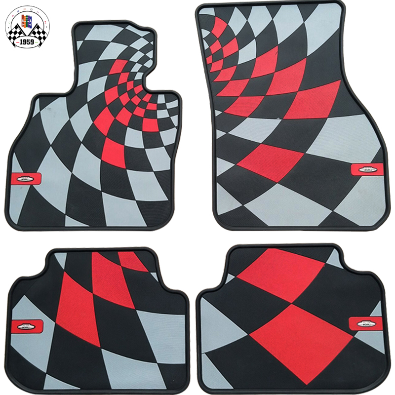 高品質のゴム素材のフロアマット レッド チェック JCW スタイル クラブマン ミニ クーパー クーパー F56 F54 F55 F57 (4 ピース/セット)
