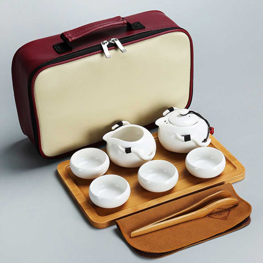 中国のポットとカップティーセット旅行カンフーセラミックポータブルティーカップティーポット磁器 Gaiwan カップセレモニーツール手作りミニ