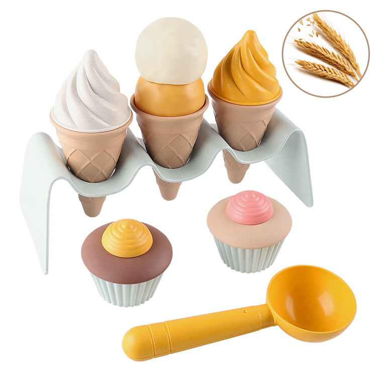 子供ごっこ遊び DIY シミュレーション アイスクリーム ケーキ おもちゃ、子供用小麦わら食品プレイセット