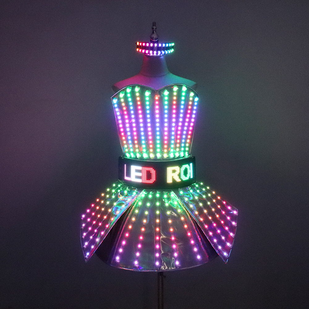 フルカラー LED 衣装レーザーミラー発光ドレスバー Dj ゴーゴーダンサー歌手ステージ光る服女性イブニング誕生日衣装
