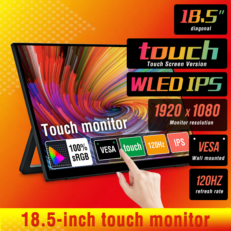 Anmite 18.5 "ポータブルタッチスクリーンモニター 120Hz 100% sRGB スクリーンホルダー付きスタンドラップトップ電話 Xbox PS4 PS5 スイッチ
