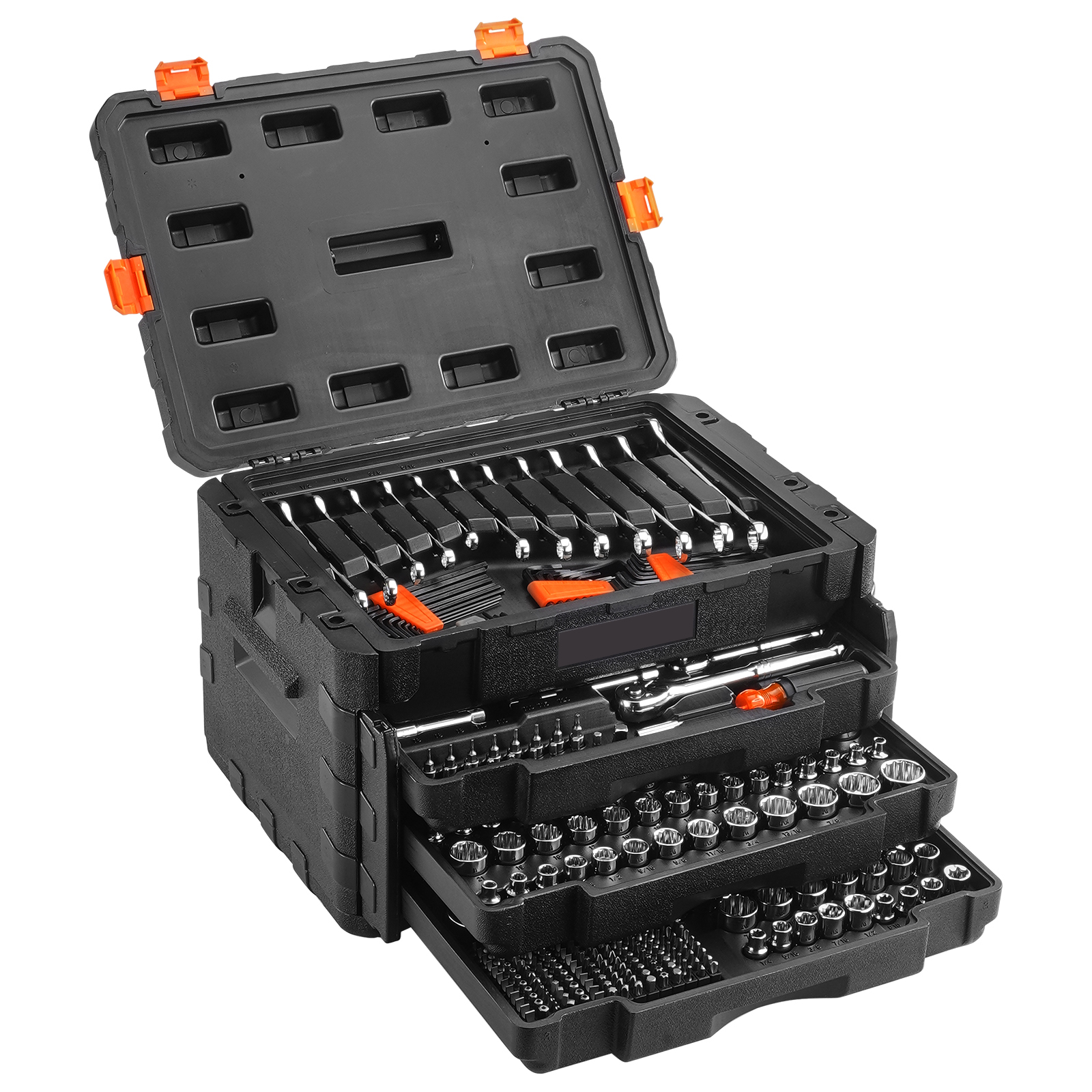 SucceBuy メカニックツールセットとソケットセット 1/4" 3/8" 1/2" ドライブディープ標準ソケット 450 個 SAE およびメトリックメカニックツールキット