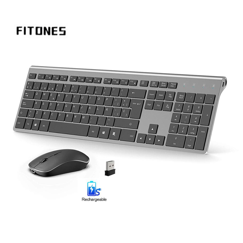 スペイン語レイアウトのグレーのワイヤレスキーボードとマウスセット充電式バッテリー安定したUSB接続ノートブックとコンピュータ用