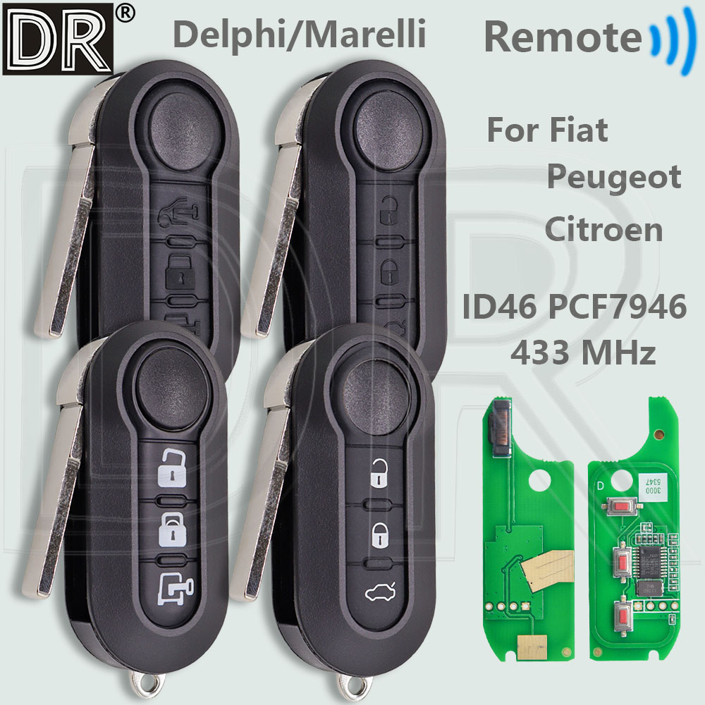 DR ID46 PCF7946 433MHz 車リモートキーフィアットデルファイ 500 パンダプントブラボーマレリ 500L ドゥカトプジョーボクサーシトロエンジャンパーバン
