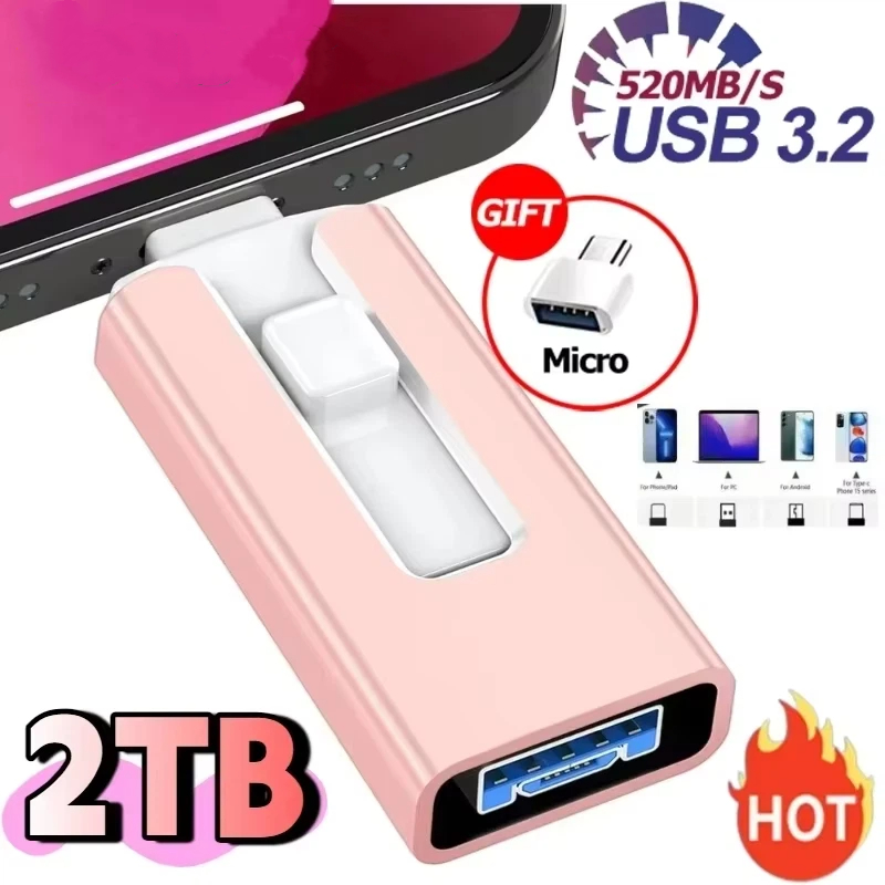 新しい 4 in1 512 ギガバイト 256 ギガバイト iPhone USB 3.0 フラッシュドライブ 2 テラバイト 1 テラバイト Android TYPE-C ペンドライブモバイルマイクロ USB メモリスティックドライブ