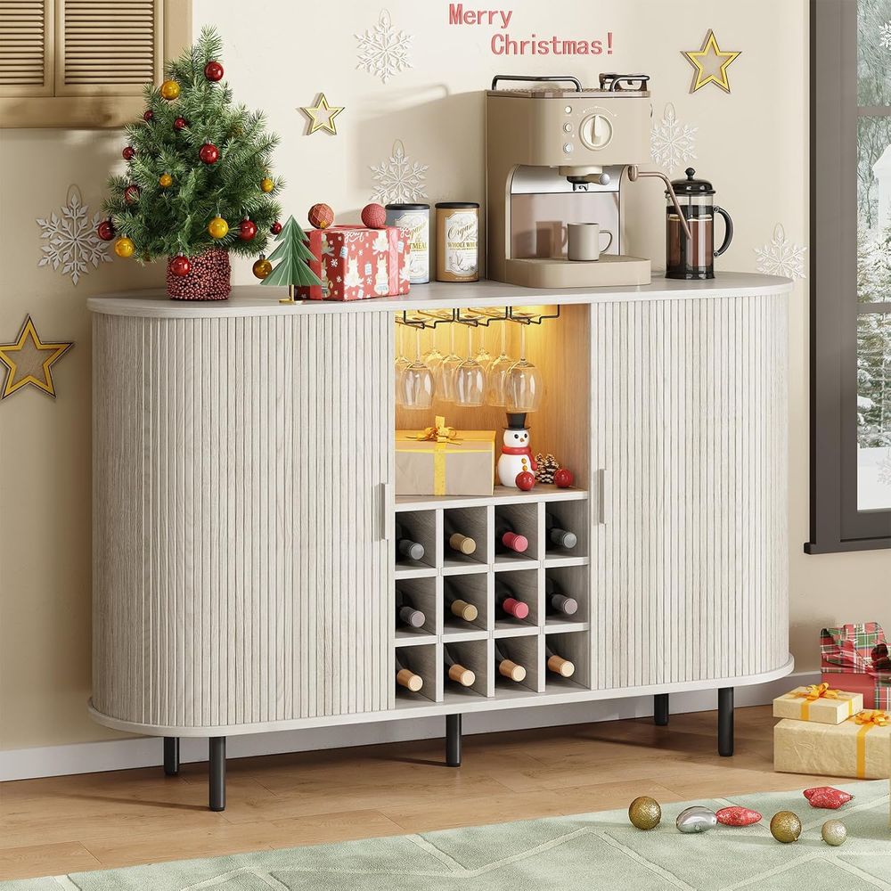 55インチ ワインバーキャビネット 収納付き、リュート酒バーまたはホーム、Coee バーキャビネット ワインラックとグラスホルダー付き、Buet サイドボード wi
