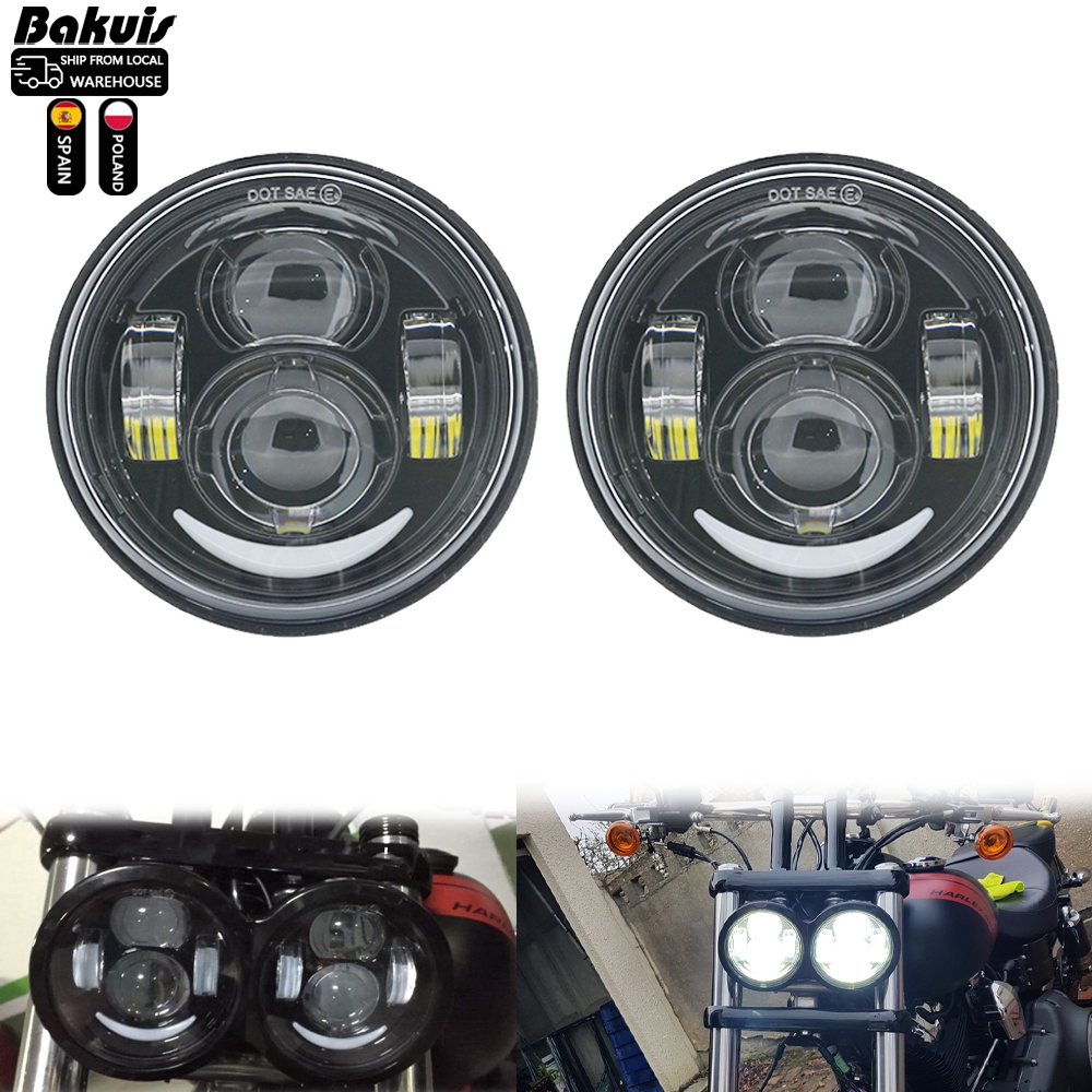 4.65 インチ H4 Led ヘッドライトハーレー FXDF オートバイハーレーダイナファットボブ 4.5 "デュアルヘッドランプダブル LED ヘッドライト DRL